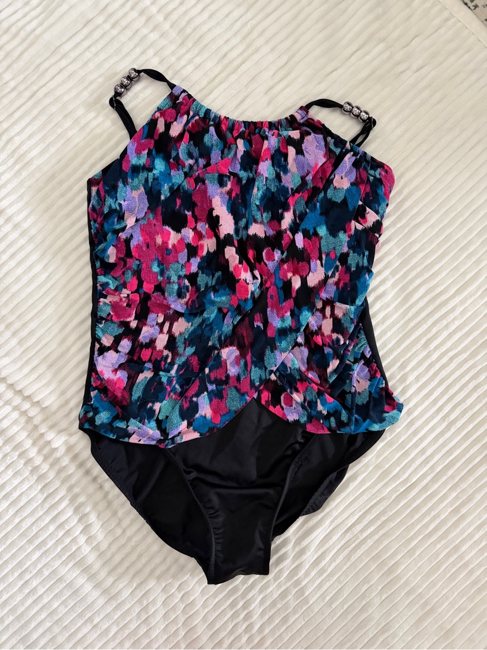 Magicsuit Black One-Piece Swimsuit with Pink, Teal & Purple Abstract Print